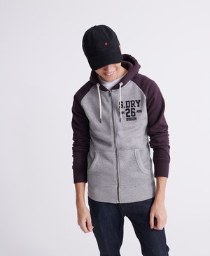 Superdry Classic Varsity Raglan Cipzár Férfi Kapucnis Pulóver Szürke | OMFHW7349